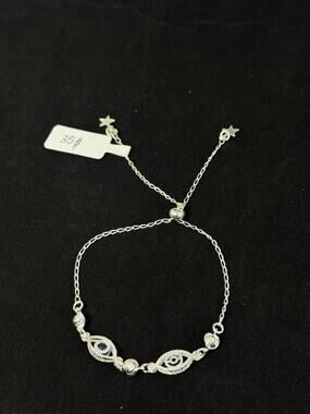 Sterling Silver Evil Eye Bolo Bracelet Adjustable 10 Inch Blue Sapphire Accents